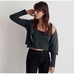 Madewell Jacquard Cardigan Twin Set in Gingham green, size‎ XS